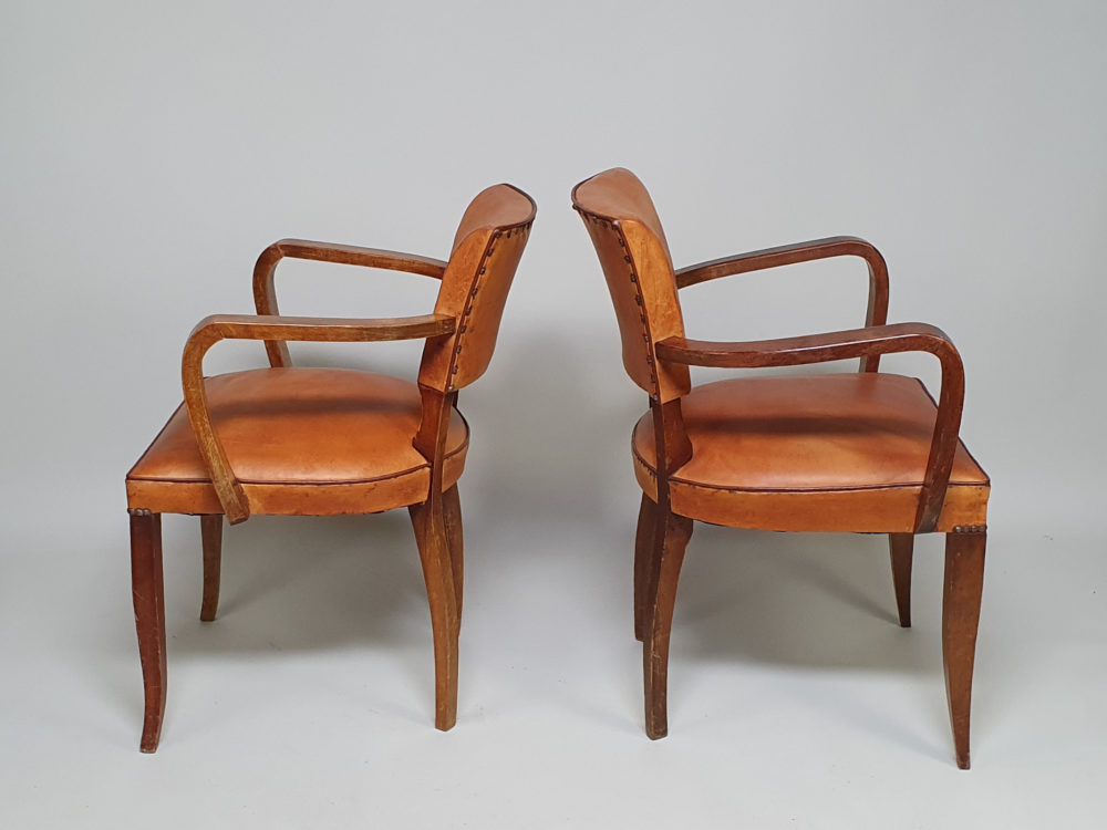 French leather mid century antique Moustache Chairs