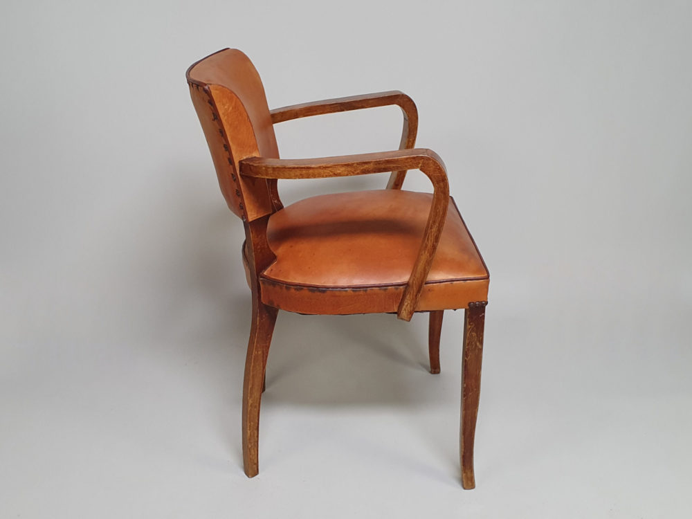 French leather mid century antique Moustache Chairs
