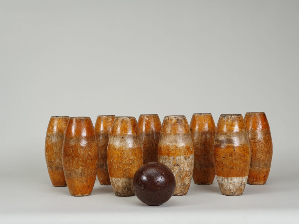 Full set of antique Victorian wooden Skittles
