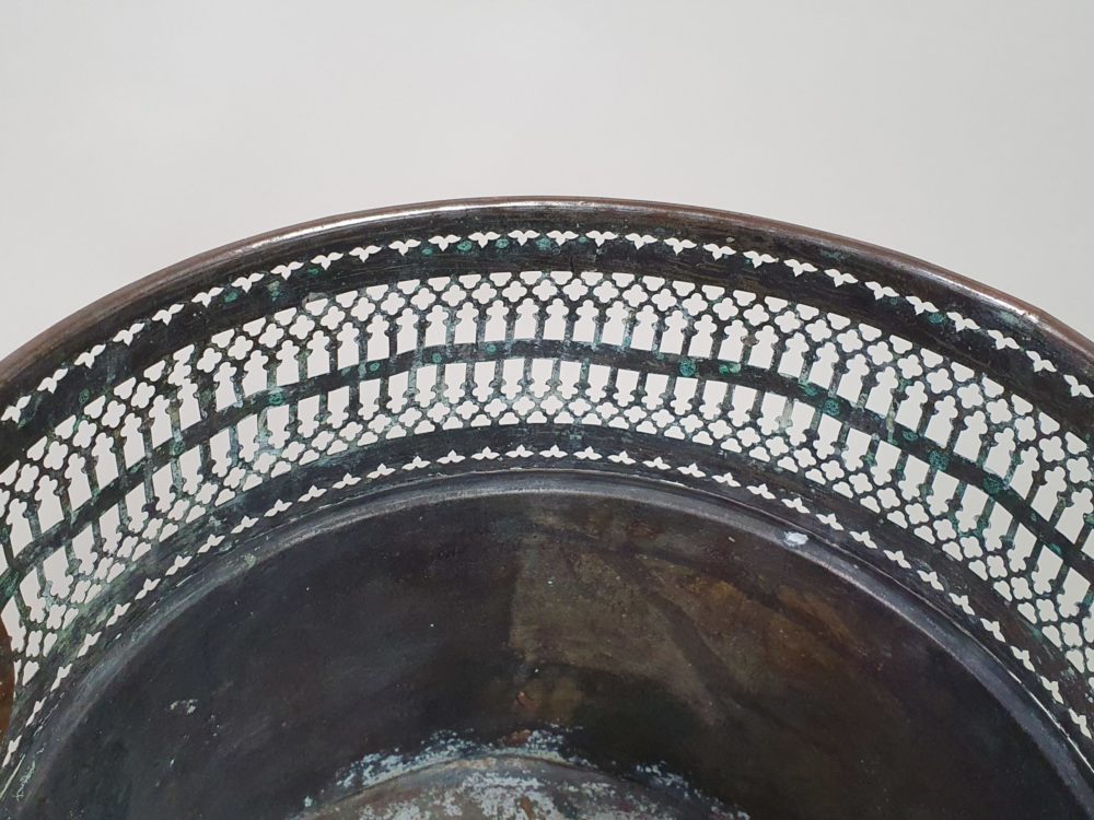 Georgian lattice work copper Bucket with brass lion paws