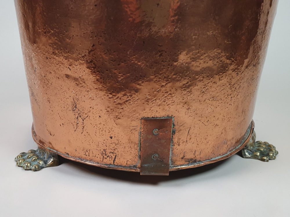 Georgian lattice work copper Bucket with brass lion paws