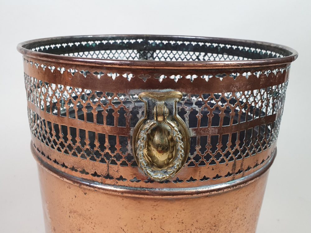 Georgian lattice work copper Bucket with brass lion paws
