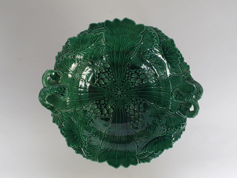 Green majolica antique 19th century Compote