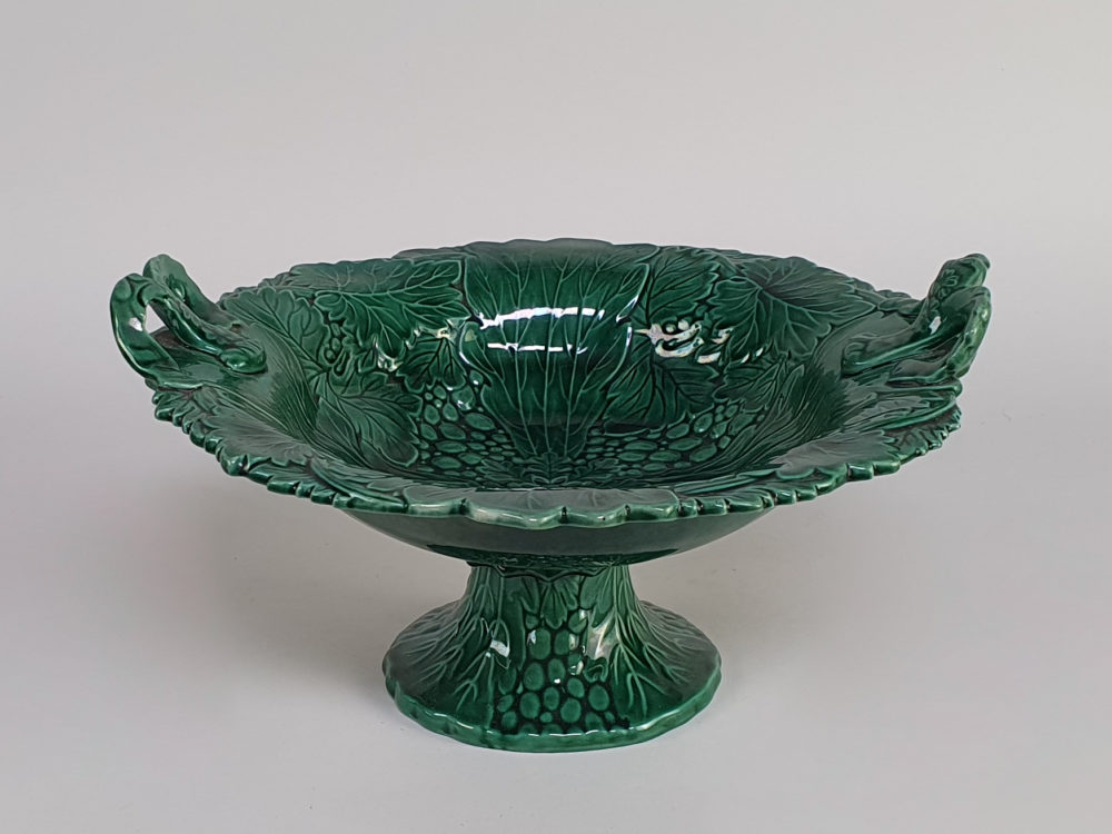 Green majolica antique 19th century Compote