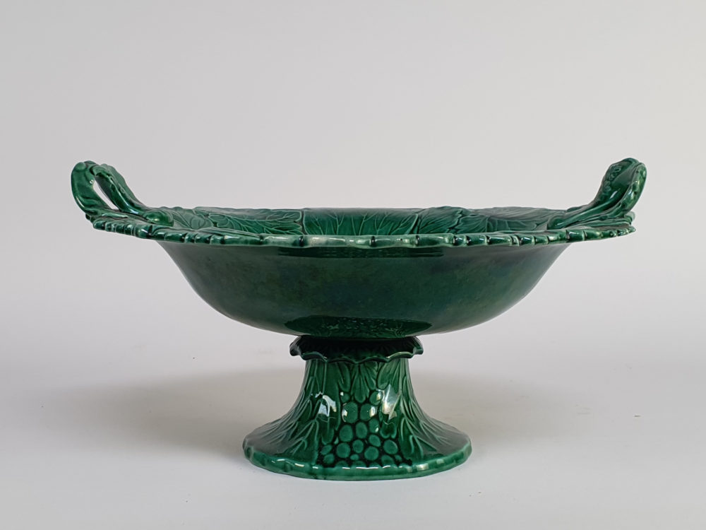 Green majolica antique 19th century Compote