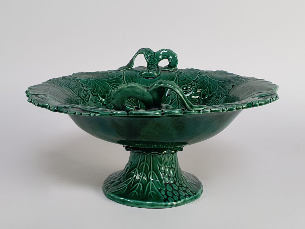 Green majolica antique 19th century Compote