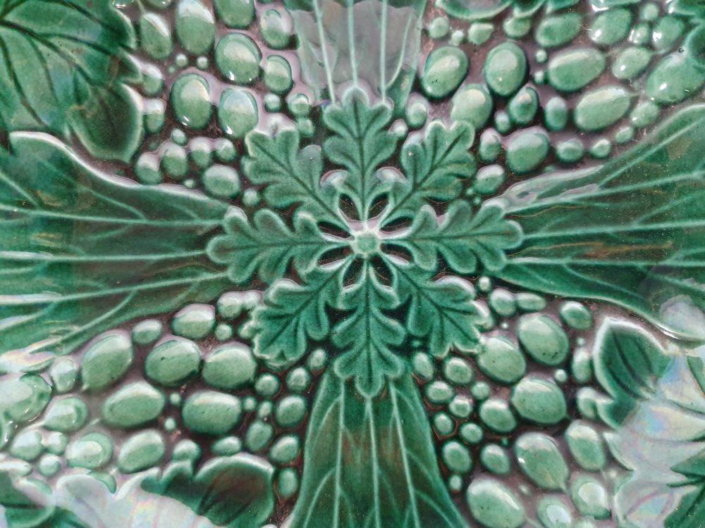 Green majolica antique 19th century Compote