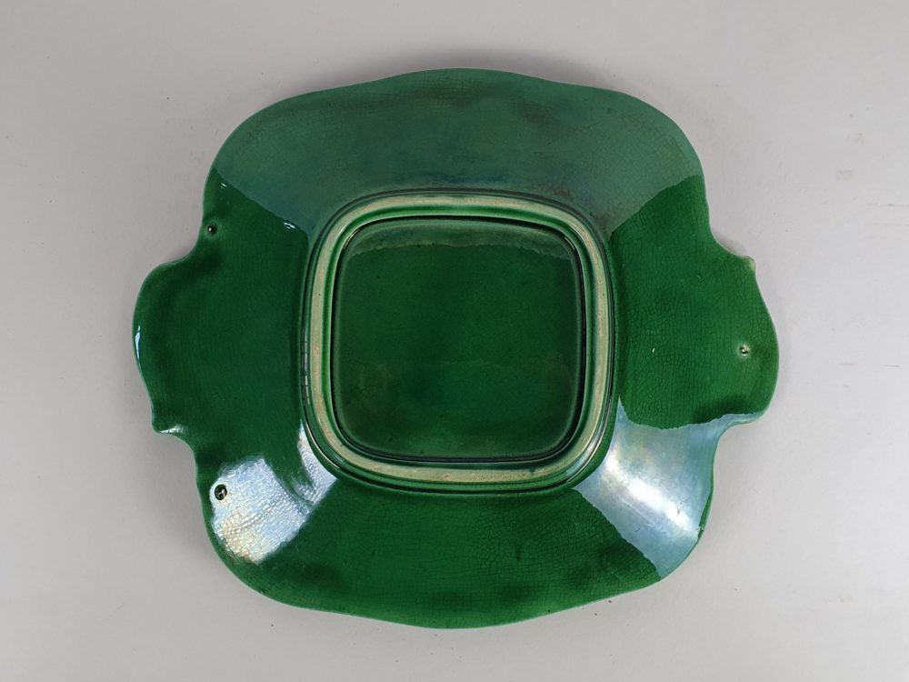 Green majolica 19th century antique Platter or Serving Plate
