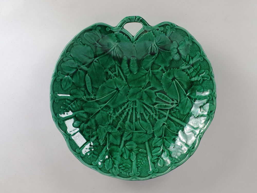 Green majolica 19th century antique Platter or Serving Plate