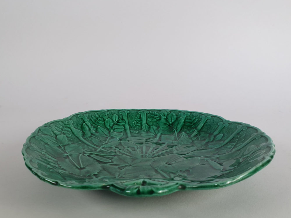 Green majolica 19th century antique Platter or Serving Plate