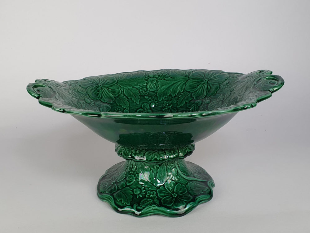 Green majolica 19th century antique ceramic Compote
