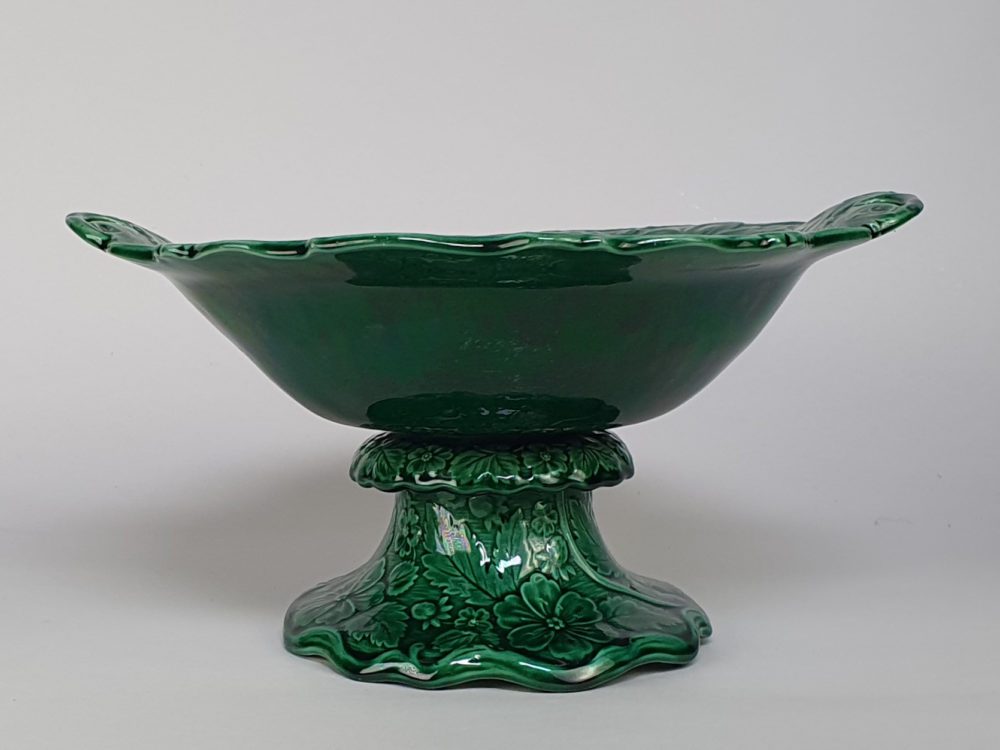 Green majolica 19th century antique ceramic Compote