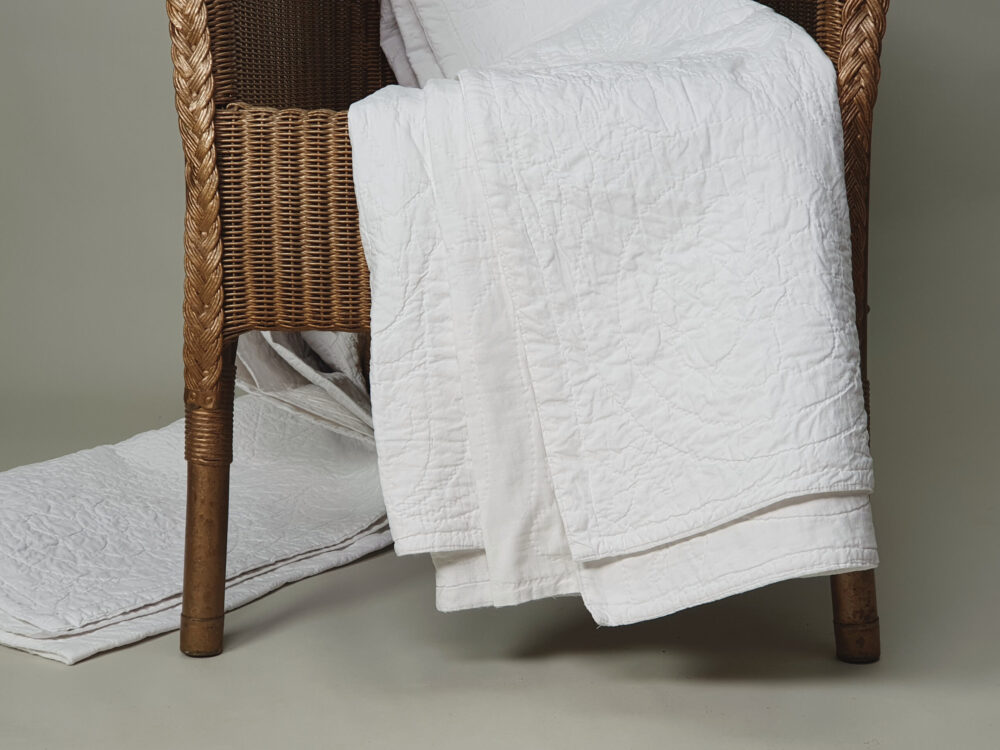 Hand embriodered large decorative antique white Durham Quilt
