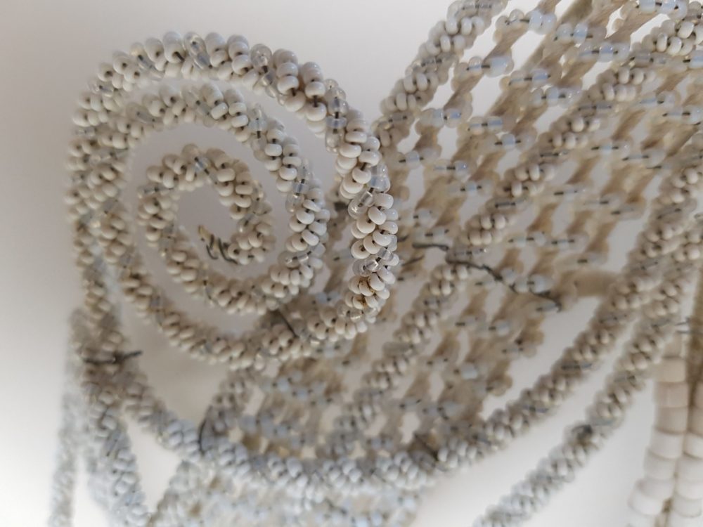 Heart shaped antique Bead Work Wreath with Cherub
