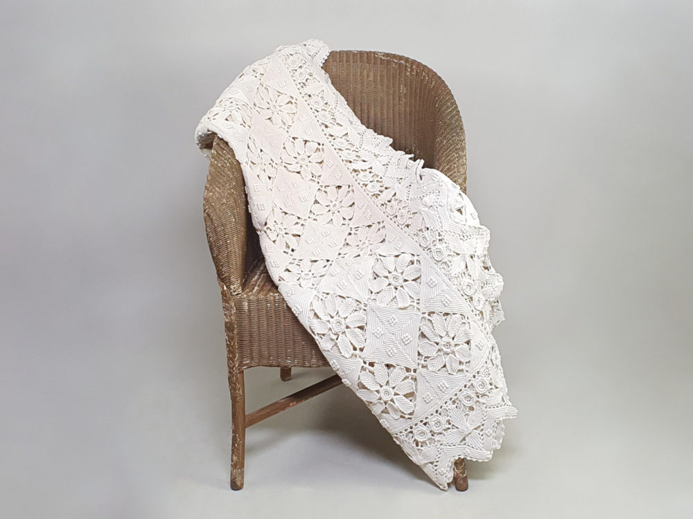 Intricate antique cream Crocheted Bedspread