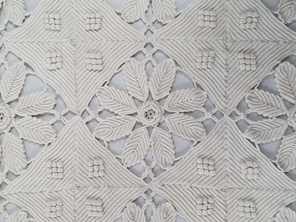 Intricate antique cream Crocheted Bedspread