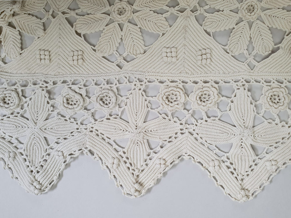 Intricate antique cream Crocheted Bedspread