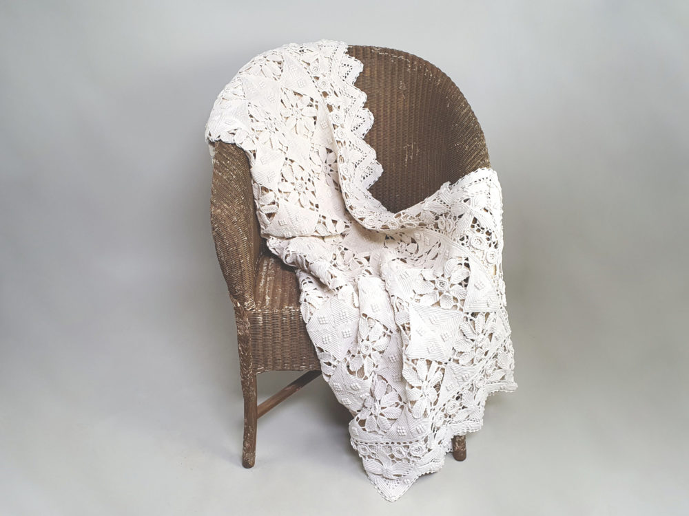 Intricate antique cream Crocheted Bedspread