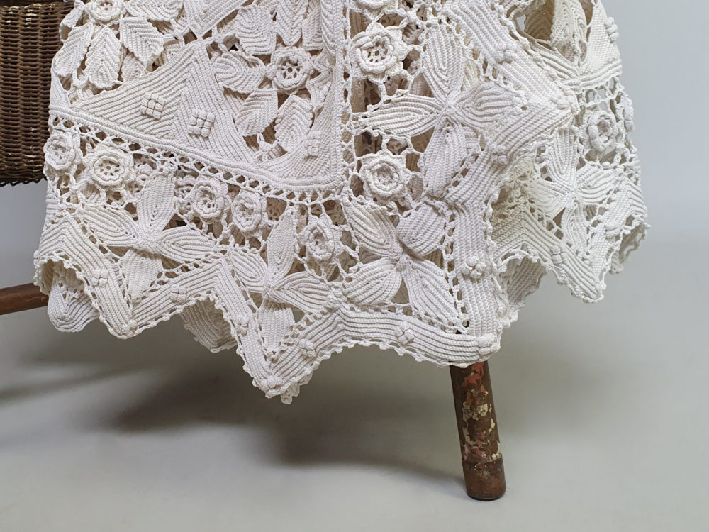 Intricate antique cream Crocheted Bedspread