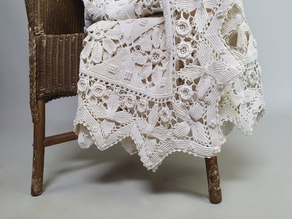 Intricate antique cream Crocheted Bedspread