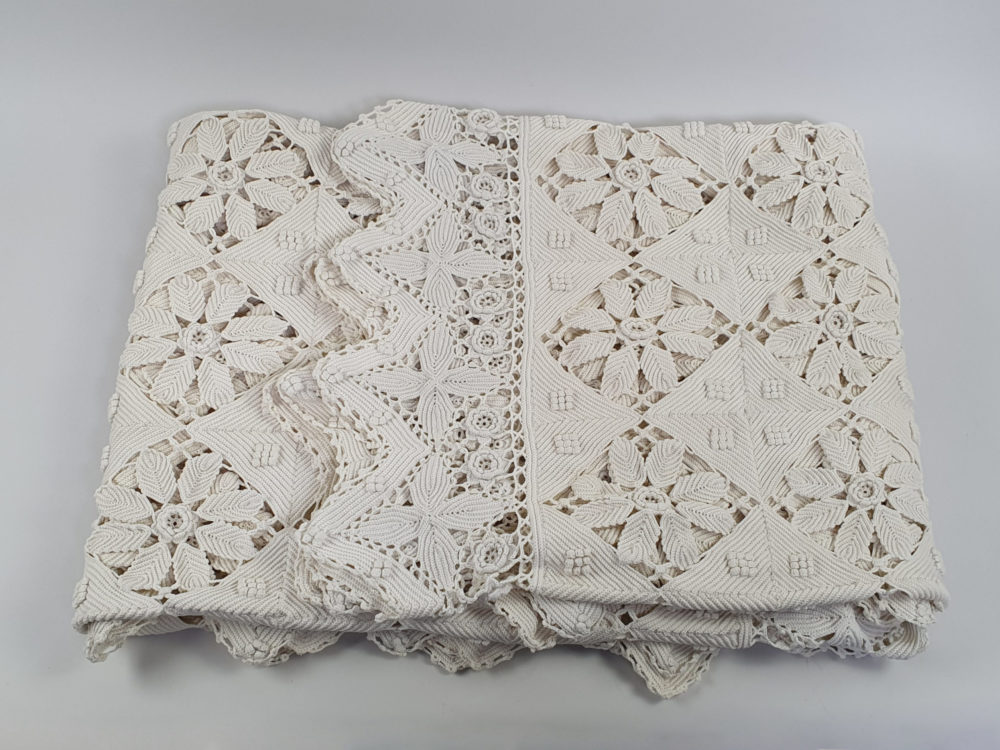 Intricate antique cream Crocheted Bedspread