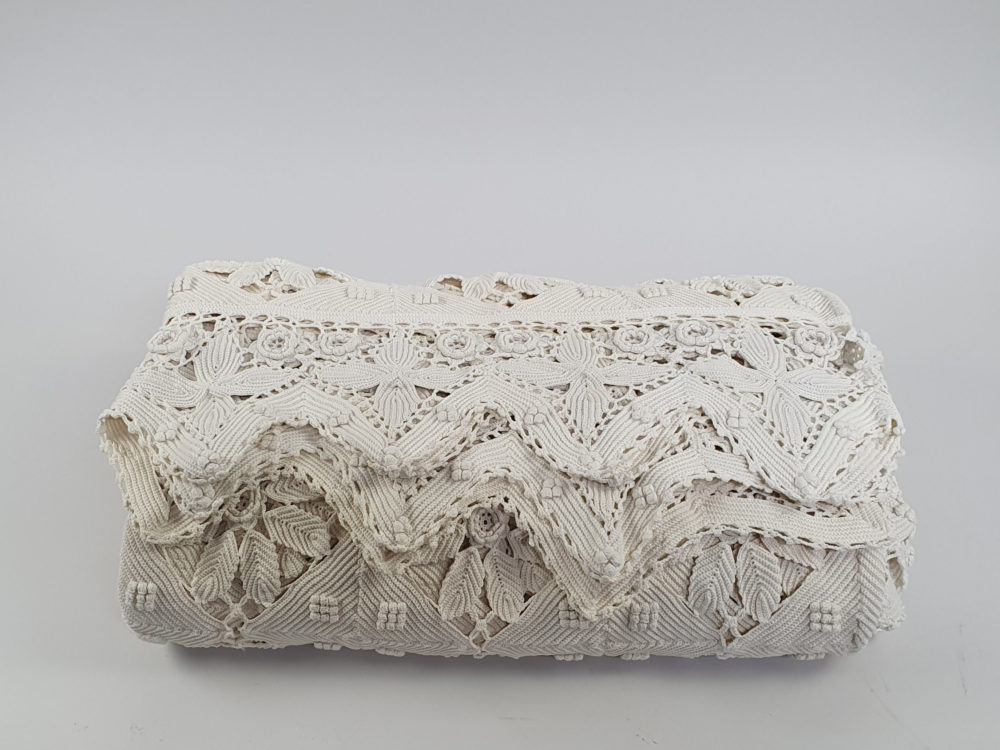 Intricate antique cream Crocheted Bedspread