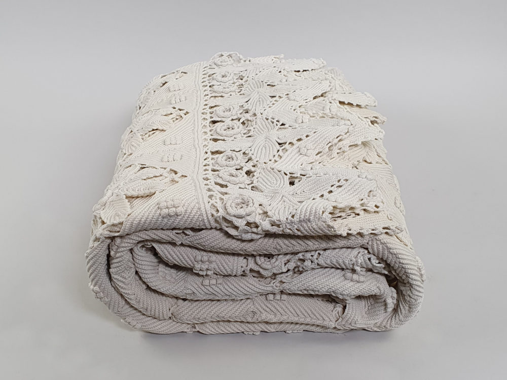 Intricate antique cream Crocheted Bedspread