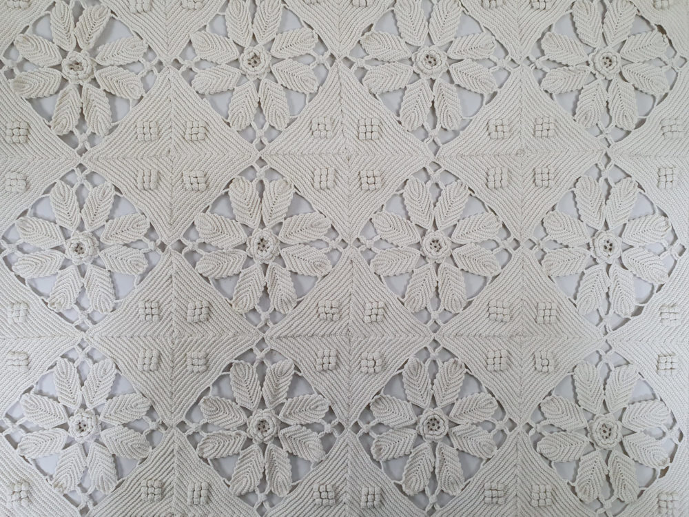 Intricate antique cream Crocheted Bedspread