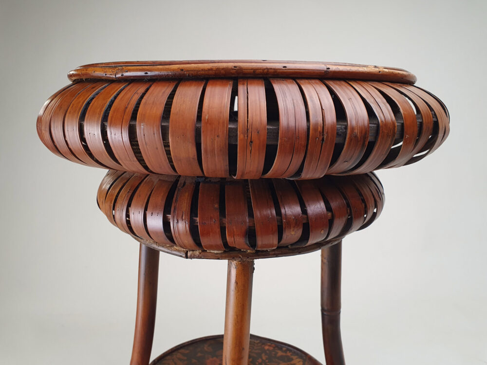 Japanese mid century antique bamboo circular Side Table