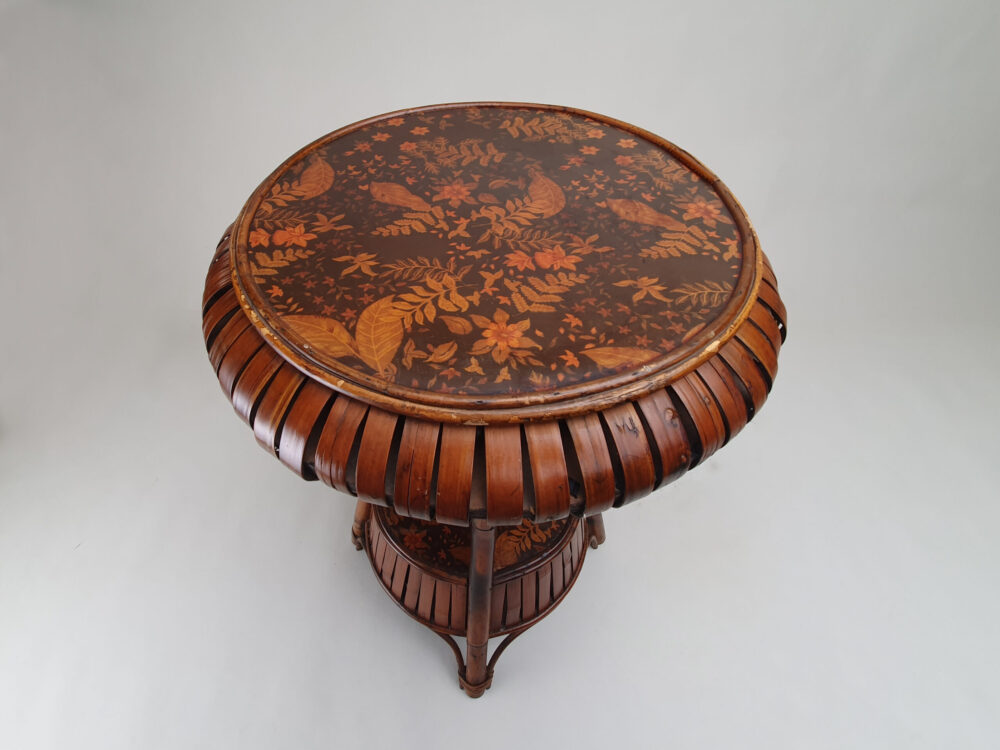 Japanese mid century antique bamboo circular Side Table