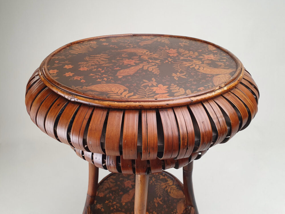 Japanese mid century antique bamboo circular Side Table