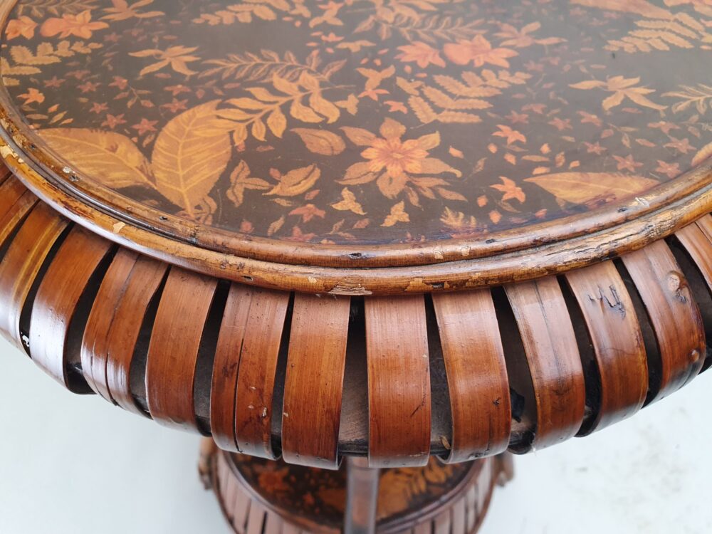 Japanese mid century antique bamboo circular Side Table
