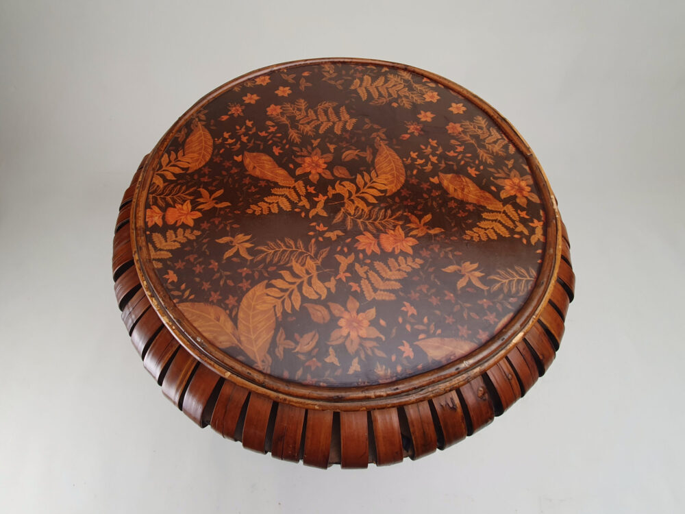 Japanese mid century antique bamboo circular Side Table