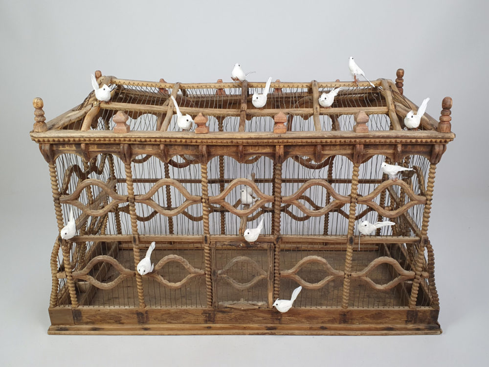 Large 19th century hand carved wooden Bird Cage
