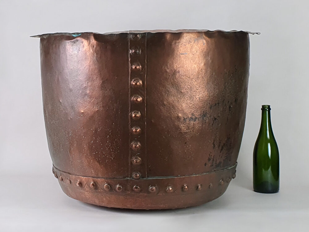 Large antique English riveted Copper Log Basket or Garden Planter