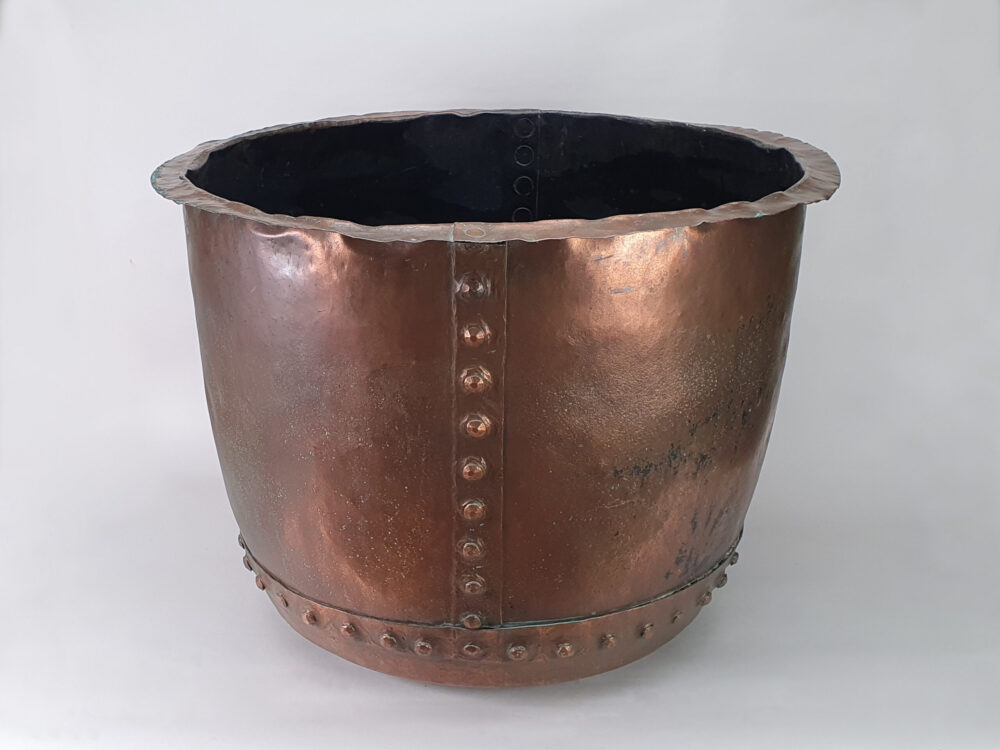 Large antique English riveted Copper Log Basket or Garden Planter