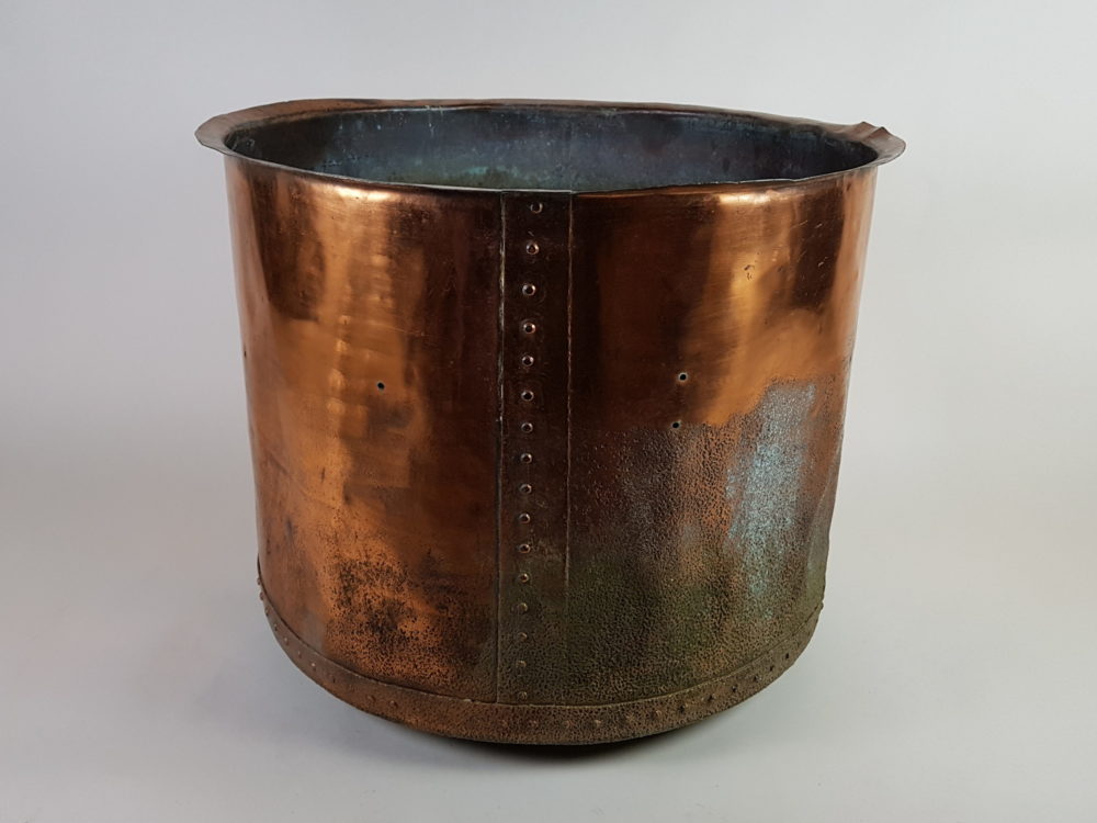 Large antique English riveted copper Log Basket or Planter