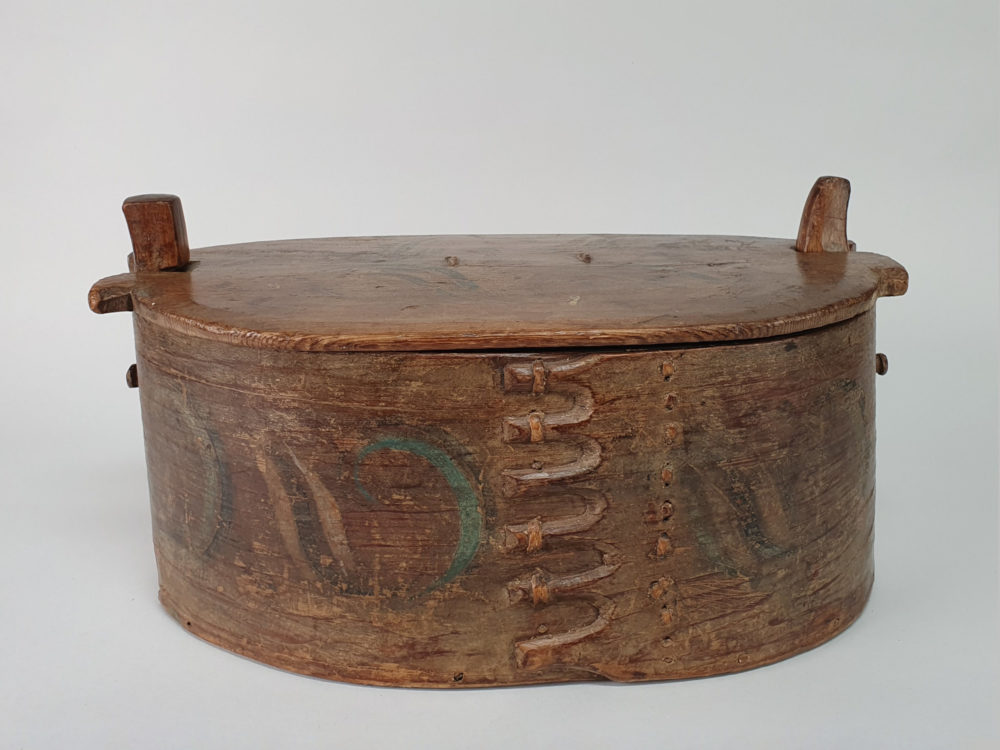 Large antique folk art tine or svapask Wooden Box
