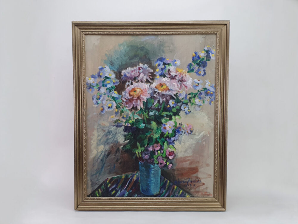 Large antique oil painting - a vibrant Floral Still Life