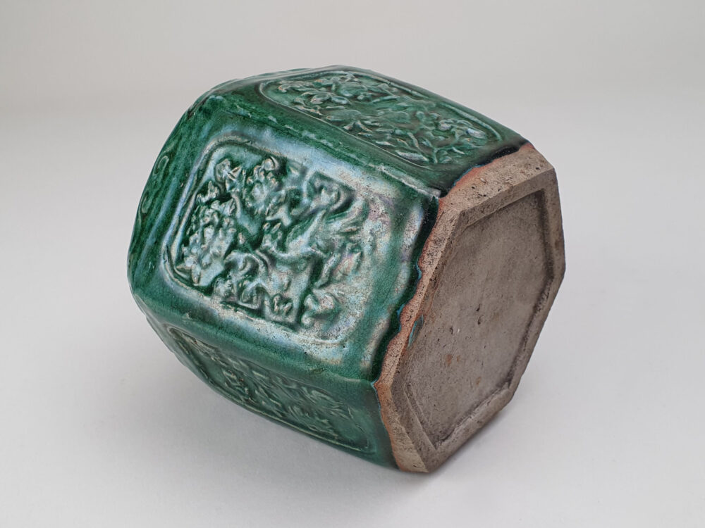 Large antique rustic pottery dark green glazed Ginger Jar or Pot