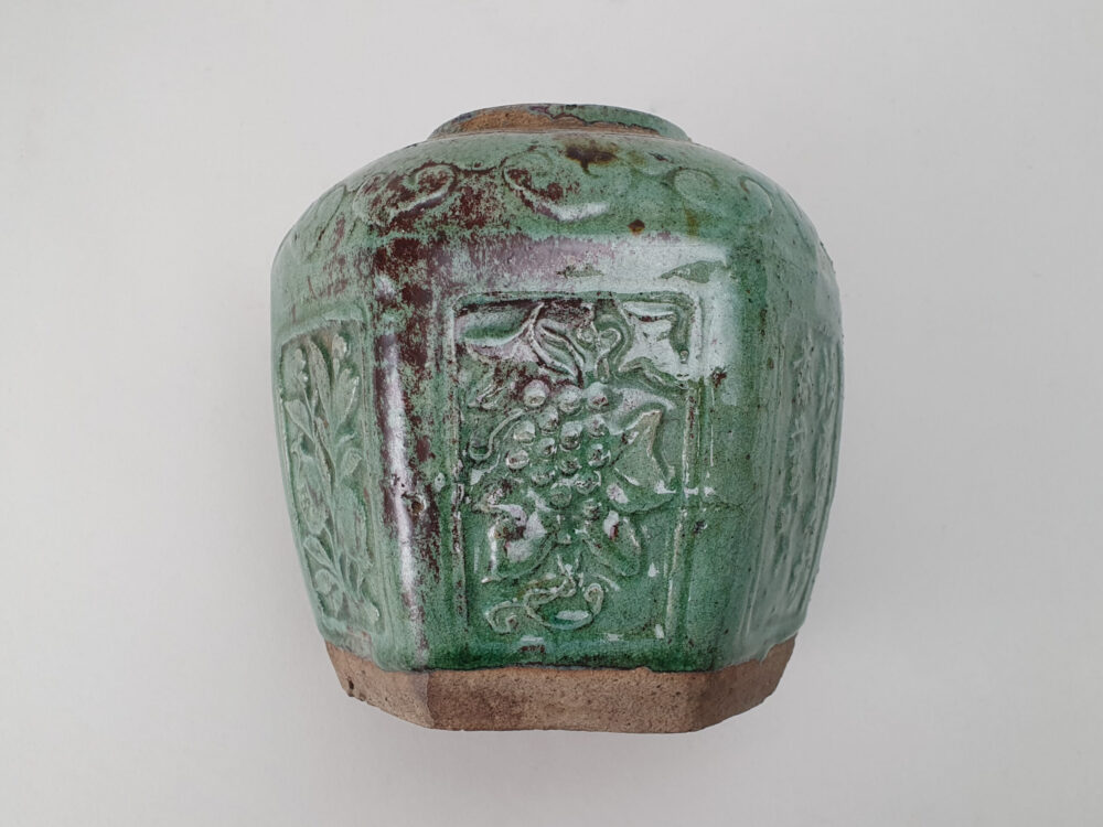 Large antique rustic pottery turquoise-green glazed Ginger Jar or Pot