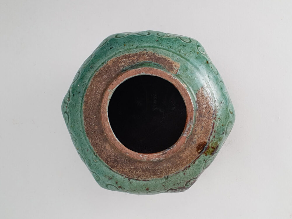 Large antique rustic pottery turquoise-green glazed Ginger Jar or Pot