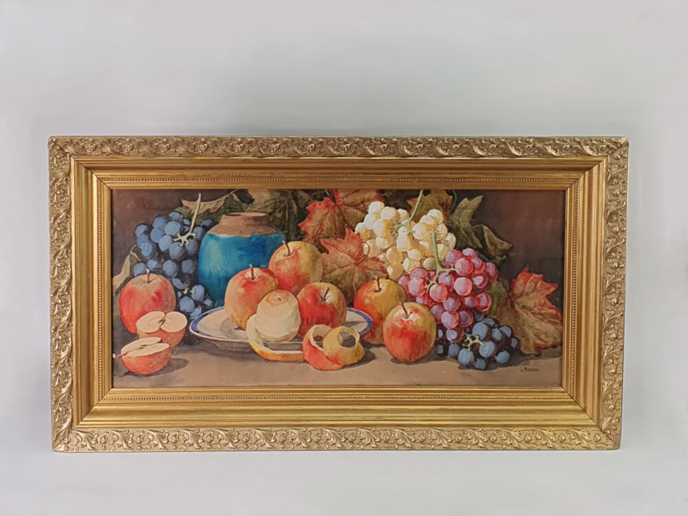 Large antique watercolour painting, Still Life of fruit, signed G Barbaro 