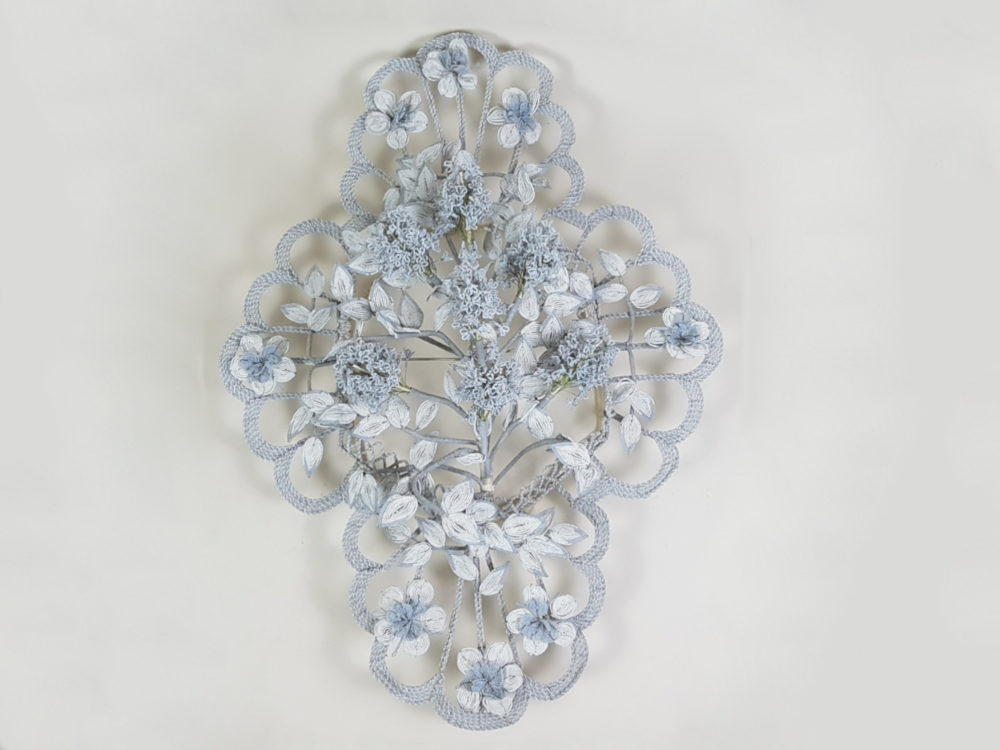 Large floral antique Bead Work Wreath