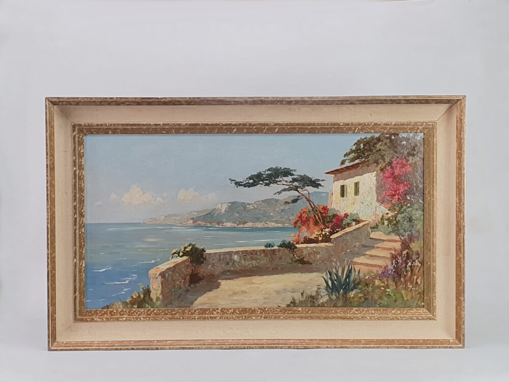 Large landscape mid century Oil Painting of a Mediterranean Scene