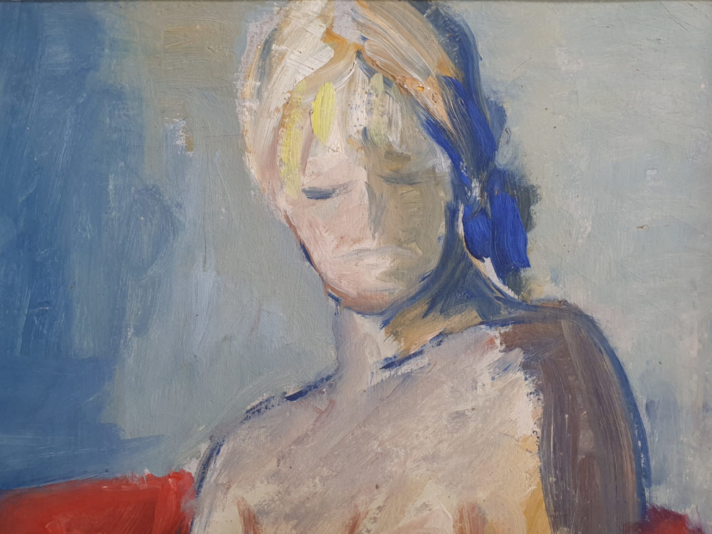 Large mid century French oil on canvas of a Reclining Nude