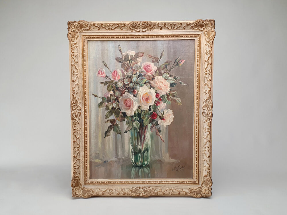 Large mid century oil Painting - floral Still Life by Afansy Nikolsky