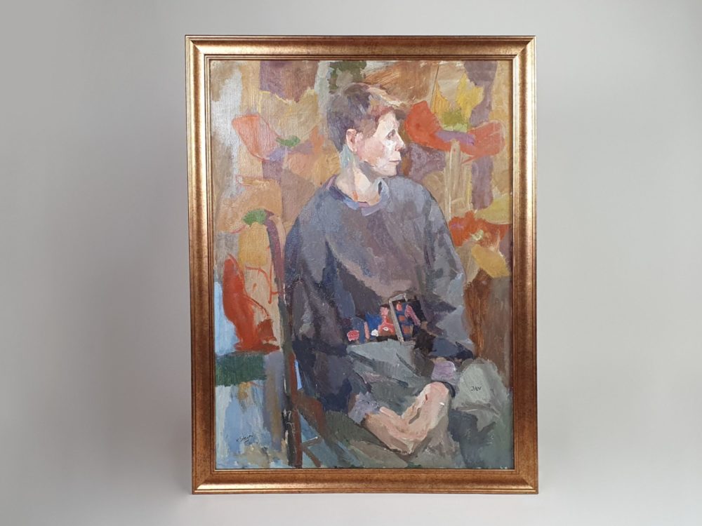 Large mid century oil painting - Portrait of a young Swedish Man