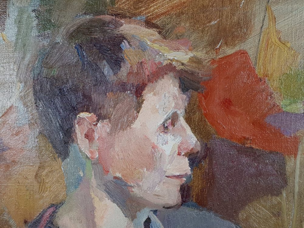 Large mid century oil painting - Portrait of a young Swedish Man