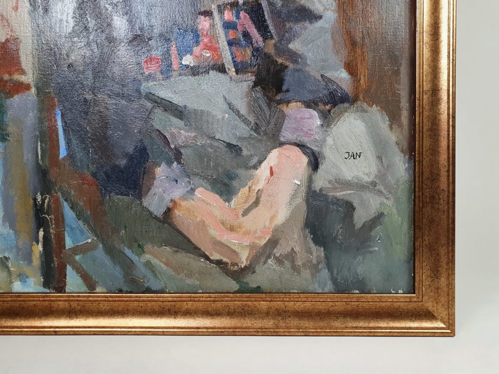 Large mid century oil painting - Portrait of a young Swedish Man